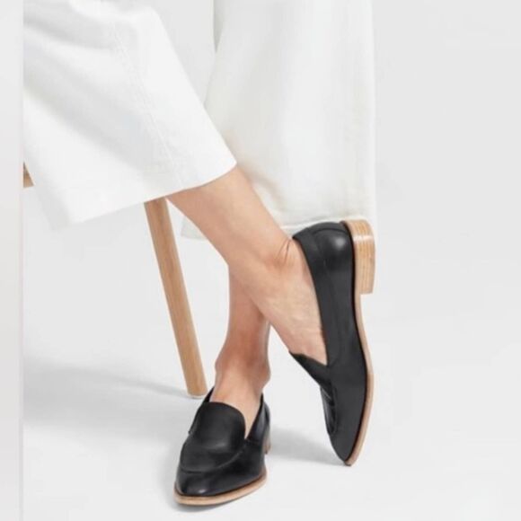Everlane Shoes - Everlane Black Leather Loafers with Natural Wood Heel